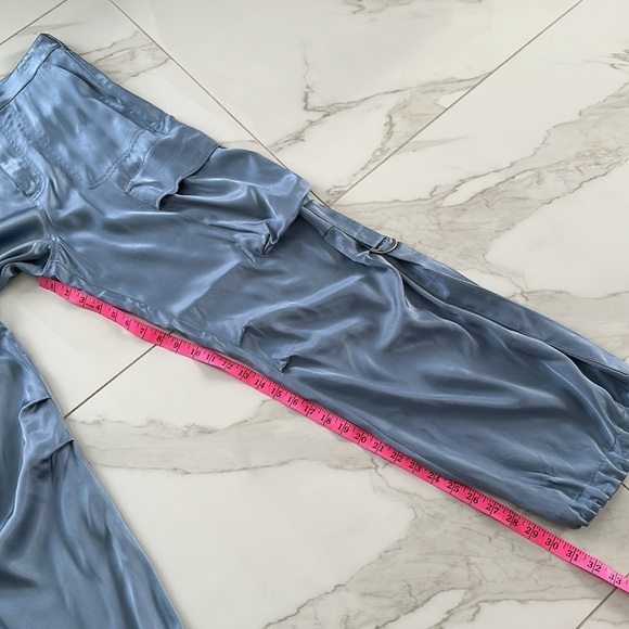 NWOT Zara blue satin-like flowy high waisted cargo pants w/ drawstring hem Sz M - Picture 13 of 15